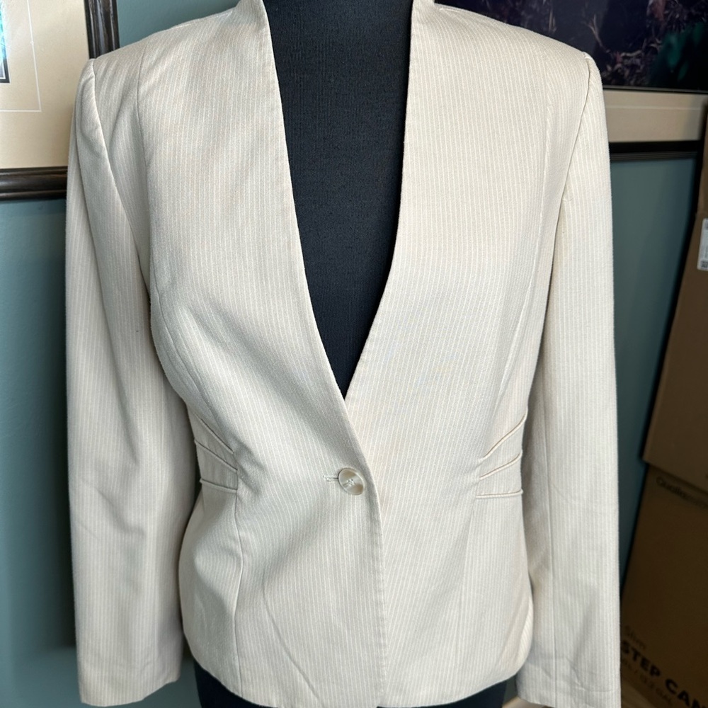 Antonio Melani Jacket Blazer Womens Beige One Button Office Attire Size 6